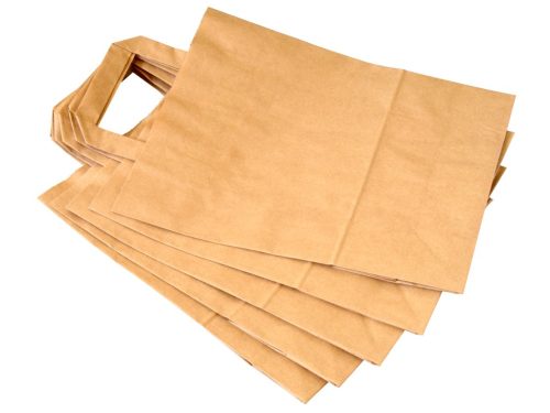 Szalagfüles papírtáska, papírszatyor - barna - kicsi (22+12x32 cm)